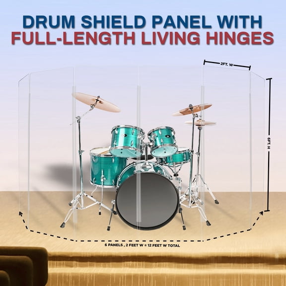 PENNZONI Drum Shield, Comes w/ 6 Panels & Living Hinges, 6 ft Clear Acrylic Panels