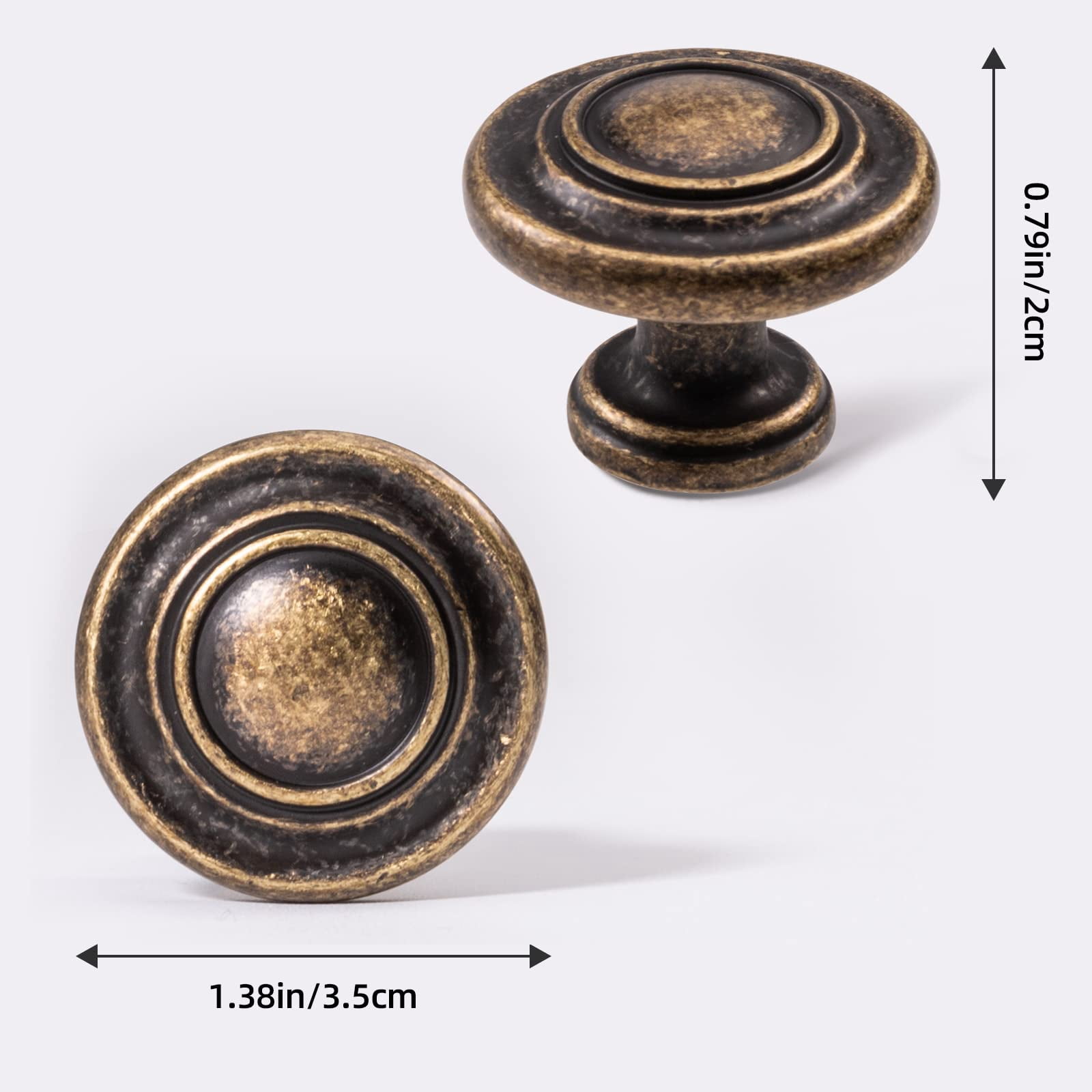 10 Pack Antique Brass Cabinet Knobs, Vintage Retro Drawer Knobs, Solid Round Dresser Knobs for Nightstands Single Hole Cabinet Hardware, Diameter 1.18in