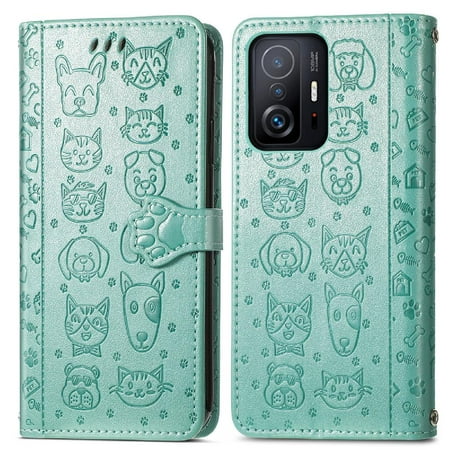 Case For XIAOMI 11T Shockproof Flip Cover Short Strap Cartoon Animals Leather Case