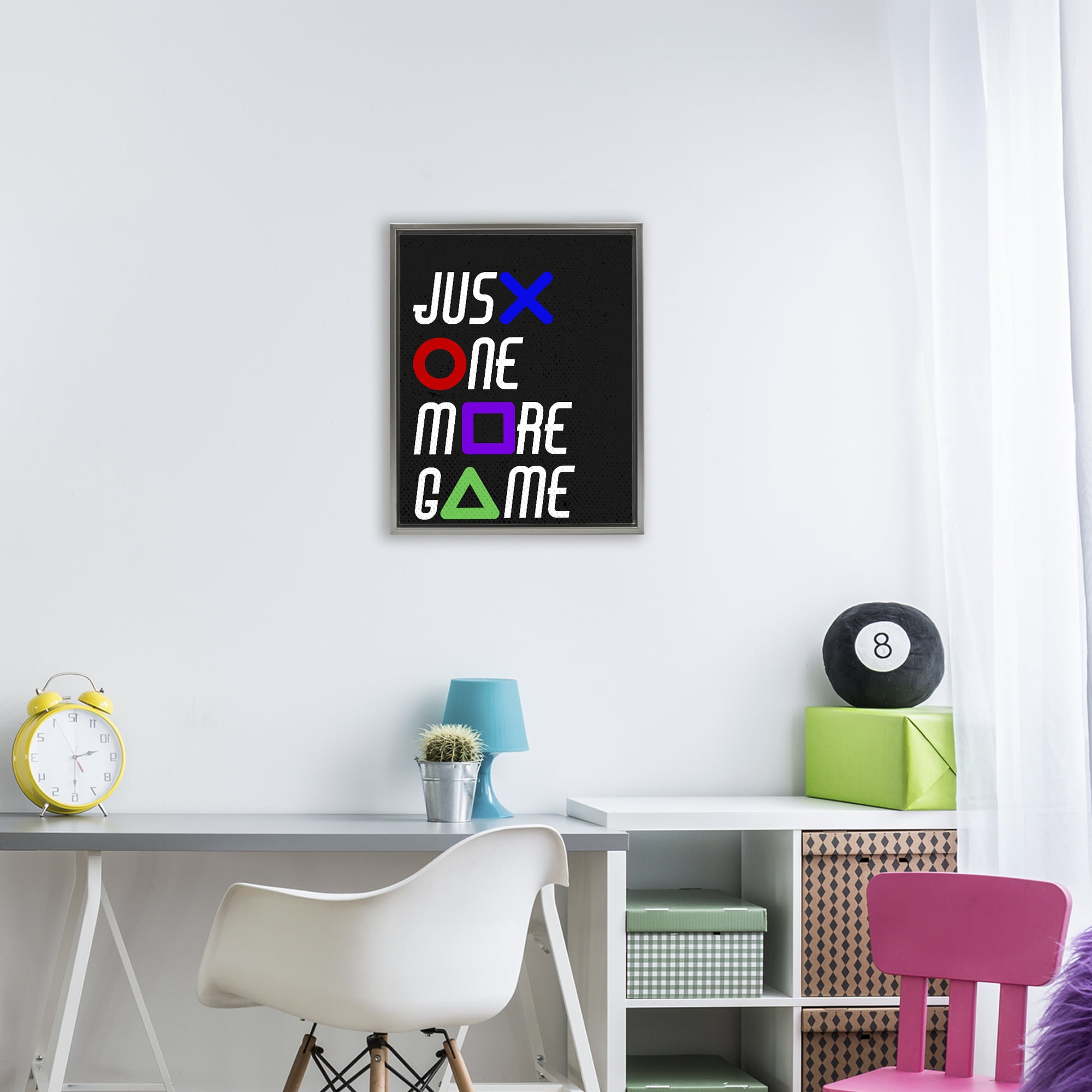 One More Game with Symbols Gray Framed Floater Canvas Wall Art, design by Kim Allen