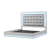 Pemberly Row Contemporary LED King Bed Made with Wood in Milky White