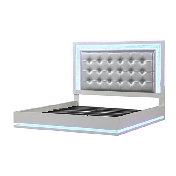 Pemberly Row Contemporary LED King Bed Made with Wood in Milky White