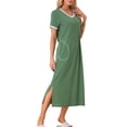 thumbnail image 4 of Camisón de noche de mujer INSPIRE CHIC con cuello en V, abertura lateral, manga corta, camisón largo con bolsillos, S, verde, 4 of 6