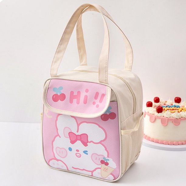 Bolso Kawaii Lindo Bolso Aislada Lunch Box Portable Mujeres Kid Cooler Lunch Bag (Blanco)