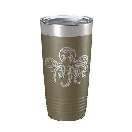 

Octopus Tumbler Zentangle Travel Mug Insulated Laser Engraved Coffee Cup 20 oz Olive Green