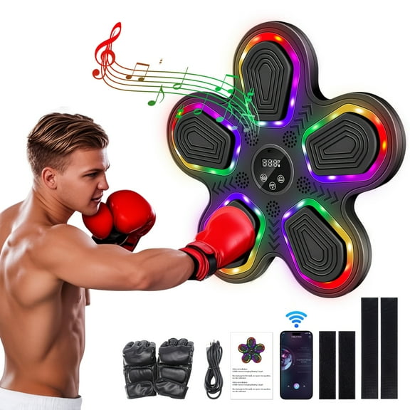 [Smart Music Boxing] Intelligent Smart Music Boxing Machine Set With Gloves, 25 Meter Wireless Connection, 9 Speed And Mode Adjustments, Dynamic Striking Sound Effects,