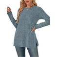 thumbnail image 2 of Fshiont Womens Sweaters Crewneck Long Sleeve Shirts with Pockets Fall 2025 Fashion Winter Clothing Side Slit Blue 2XL, 2 of 6