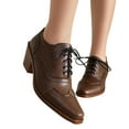 thumbnail image 1 of Bottes de Combat Richelieu Wingtip pour Femmes Rétro Vintage en Cuir à Bout Pointu à Lacets à Talon Moyen Épais d'Automne Décontractées Chaussures Habillées Bottillons à la Cheville, 1 of 8