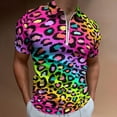 thumbnail image 2 of Colofrul Rainbow Leopard Men Zipper T-shirt Summer Casual Short Sleeve T-shirt Top, 2 of 7