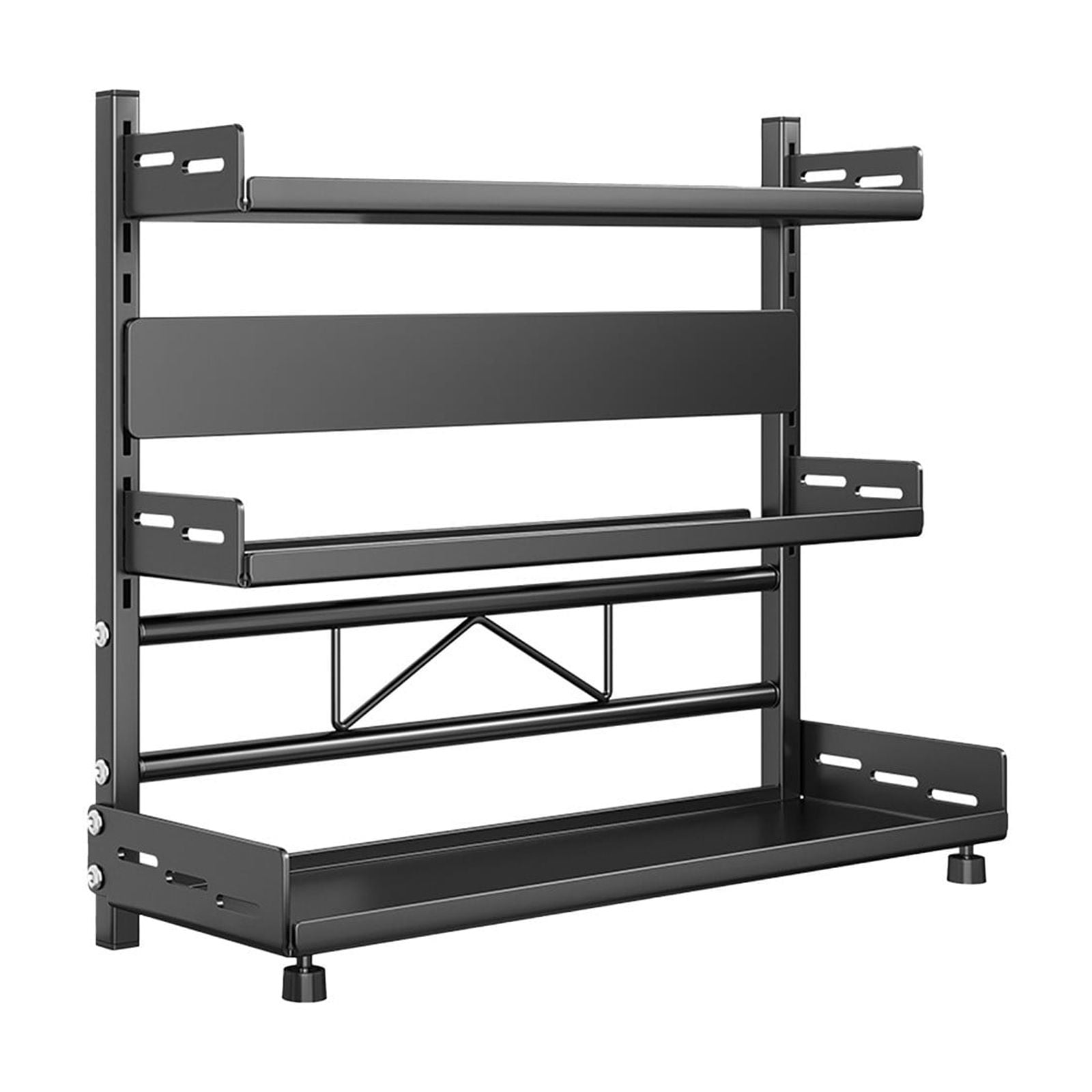 3-Tier Carbon Steel Spice Rack Organizer | Kitchen & Bathroom Countertop Storage Shelf | No Drill Wall Mount | 40x16x54cm Counter Organizer