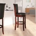 thumbnail image 3 of Merrick Lane 26" Dark Chestnut Wooden Counter Stool with Black Faux Leather Upholstered Swivel Seat & Panel Back with Brass Nail Head Trim, 3 of 7