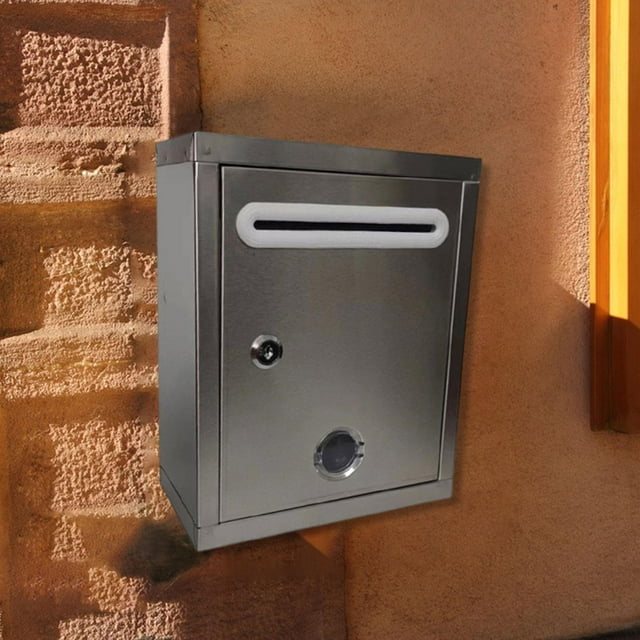 Buzón de pared para correos, buzón para periódicos, multiusos, resistente, de acero inoxidable, con cerradura de seguridad. 21 cm x 11 cm x 27 cm