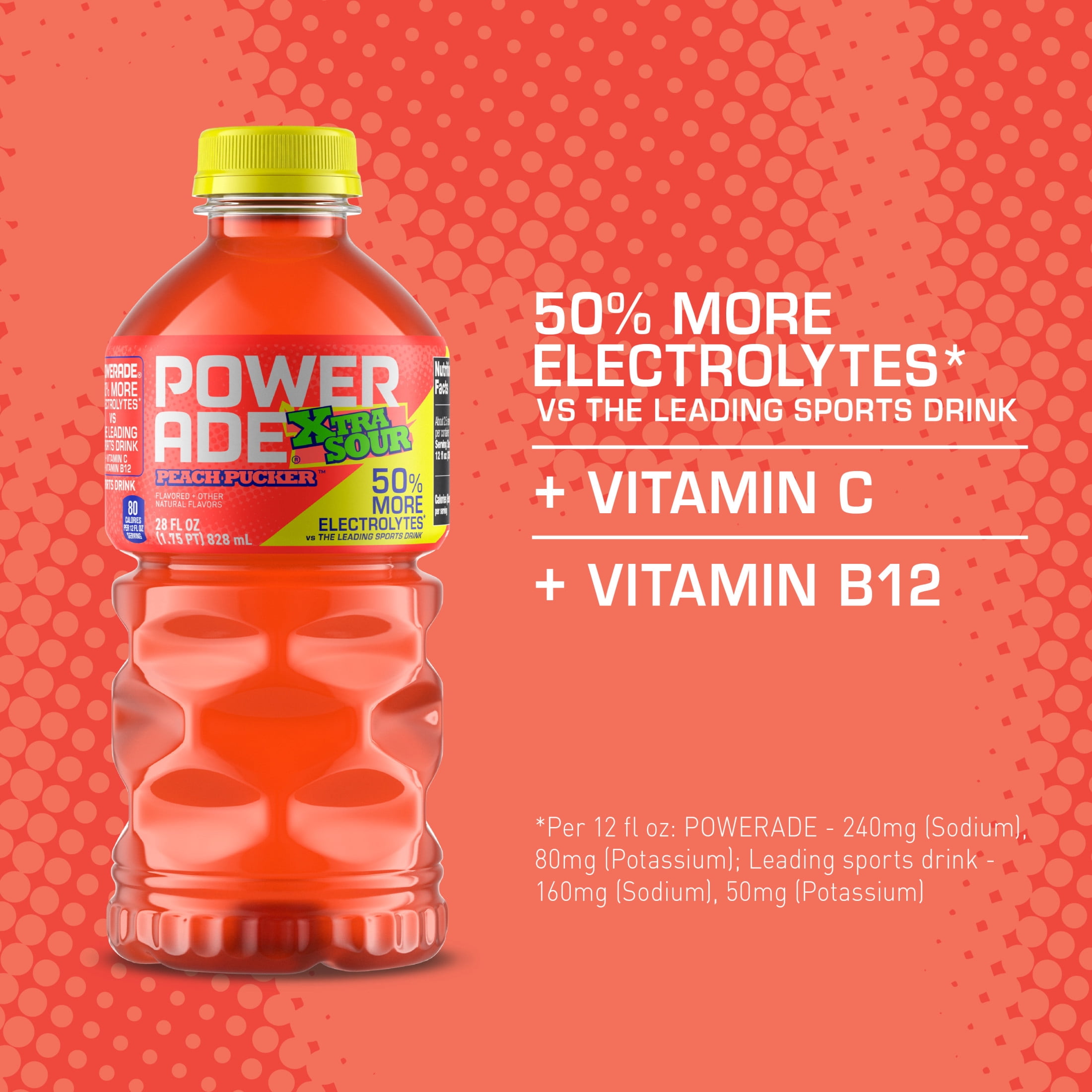 POWERADE XTRA SOUR Peach Pucker Electrolyte Sports Drink Bottle, 28 fl oz