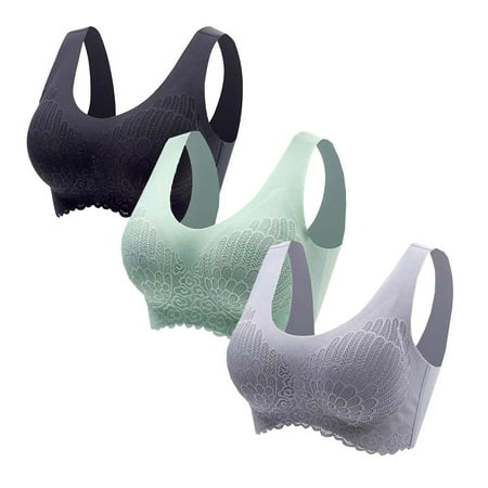 Clearance! HCURIBAD Sports Bra  Push up Bra 3 Pcs Women s Seamless Comfort Sports Bra Padded Soft Stretch Non-Steel Ring Sleep Bra  Wireless Bras  Bras for Women H 4XL