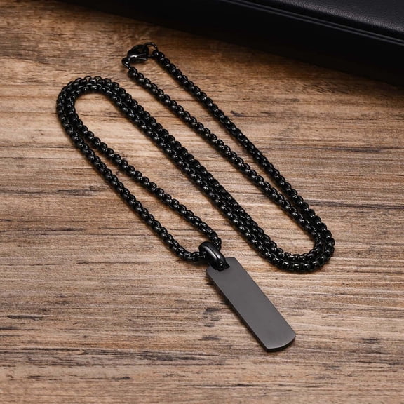 Blank Rectangle Stainless Steel Pendant box Chain Necklaces for Men Black 23.62 inch(60cm) Stainless Steel