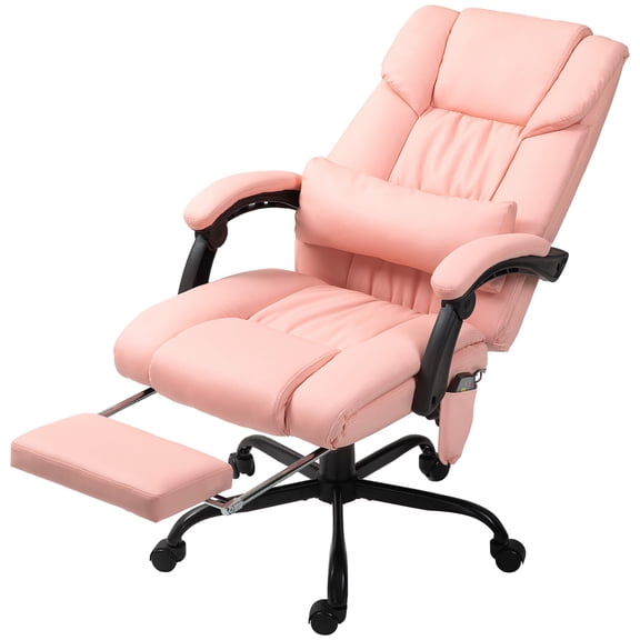Massage Office Chair Pink, Reclining Ergonomic Desk Chair with Footrest & Heat, Vibrating Lumbar Support, High Back Executive Computer Chair for Home Office