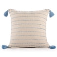 thumbnail image 3 of Ox Bay Top Variegated Stripe Cotton Blend Handmade Throw Pillow with Tassels, 20" x 20", 3 of 9