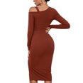 thumbnail image 2 of SWSMCLT Women's Long Sleeve High Split Bodycon Dress Sexy Drawstring Ruched Cold Shoulder Mini Dresses Brown Large, 2 of 5