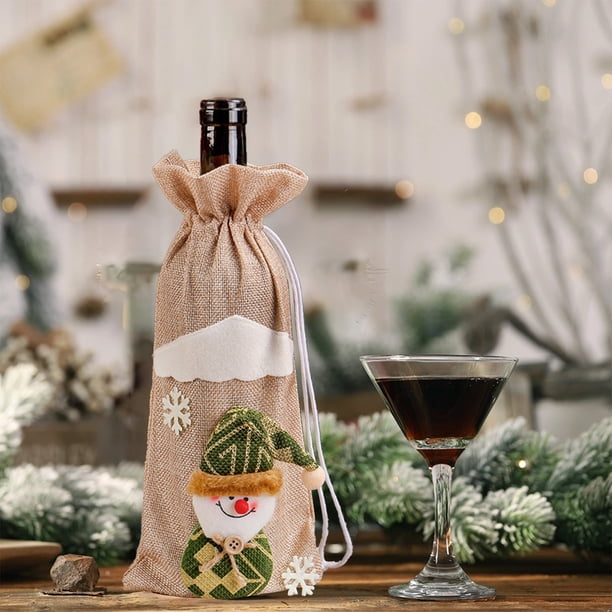 Reusable Christmas Wine Bottle Bag Fabric Drawstring Santa Snowman Holiday Party Decoration Gift Packaging for Festive Gatherings