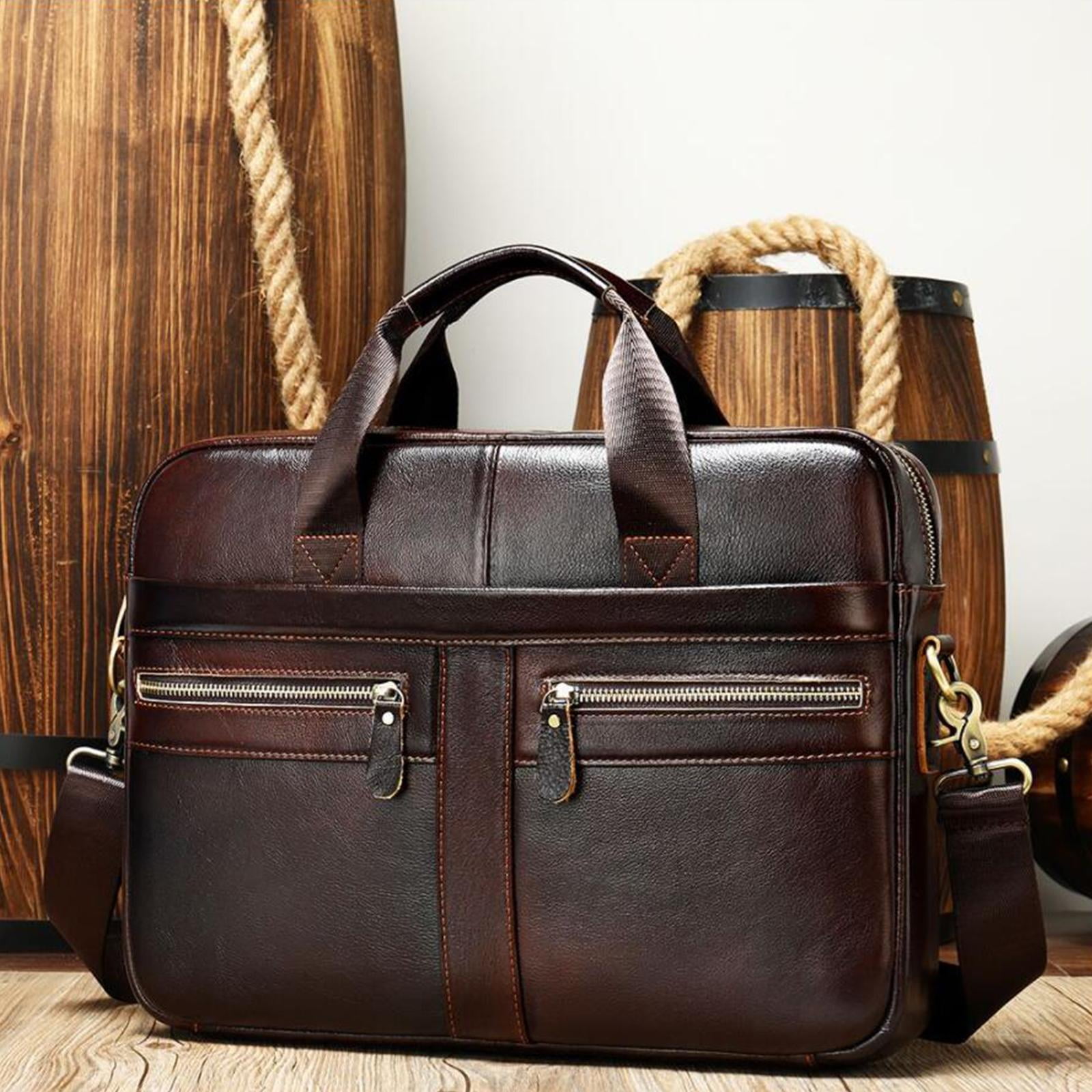 Wxqbjtam Men Briefcase Multi Pockets Practical Business Laptop Bag Lightweight Adjustable Dark Coffee