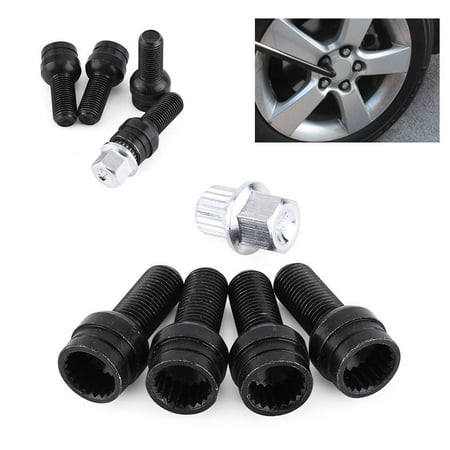 HERCHR 4+1 M14*1.5MM Black Steel Wheel Bolt & Lock Lug Nut Set With Key For Audi Golf Jetta, Wheel Bolt, Wheel Lug Nut