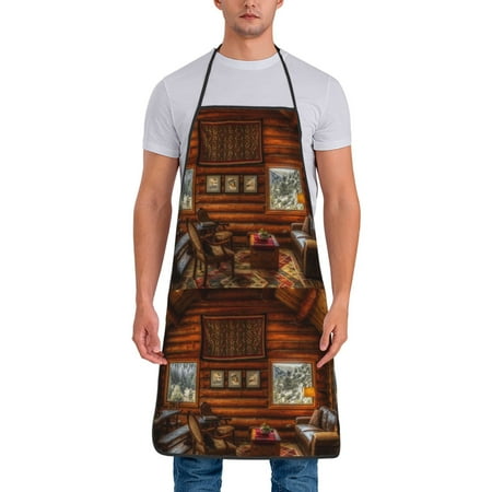 

Gaeub Log Cabin Inside Print Apron for Men and Women Waterproof Apron for Cooking Dishwashing Lab Butcher Dog Grooming
