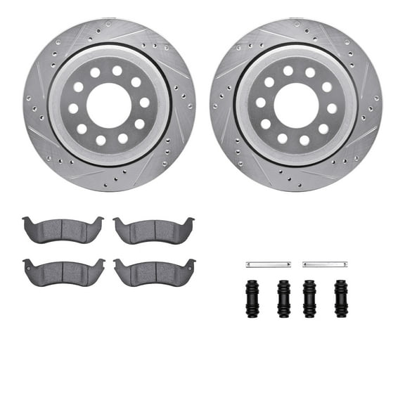 Dynamic Friction Company Rear Brake Rotors-Drilled and Slotted-Silver with 5000 Advanced Brake Pads includes Hardware 7512-55001
