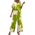 thumbnail image 2 of Neewe Women's Summer 2 Piece Outfits 2026 Short Sleeve Tops Wide Leg Pant Sets Casual Tracksuit-Green L, 2 of 9