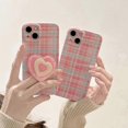 thumbnail image 2 of Cute Phone case for iPhone 14 6.1-inch, pink grid print design with love stand mobile Soft TPU shock protection girls Ladies, 2 of 4