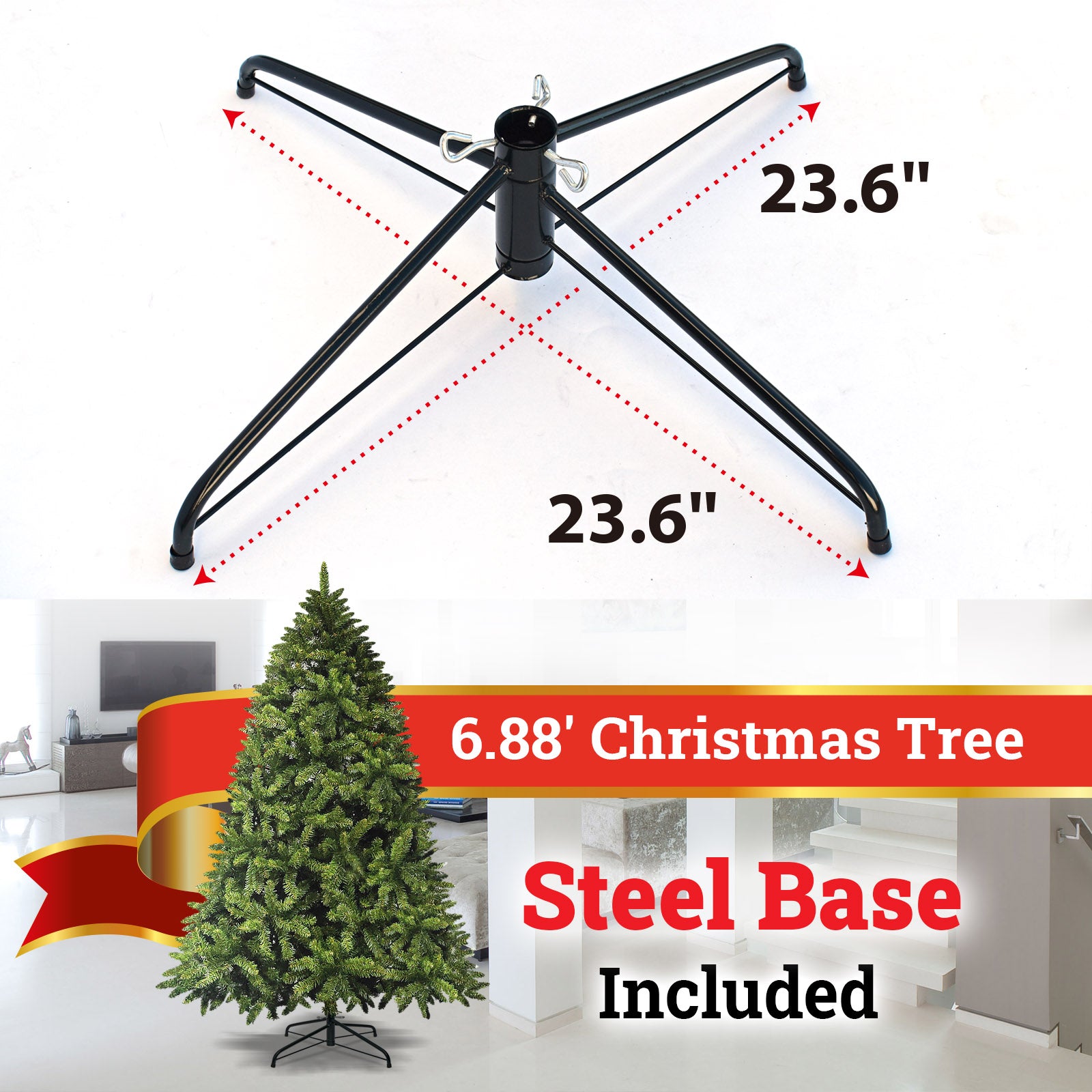 SUNNYOUTDOOR 7' Artificial Christmas Tree with Metal Hinged System & Foldable Base Party Holiday Xmas Decoration