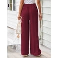 thumbnail image 5 of TEMOFON Pants for Women Wide Leg Linen Pant Summer Casual Palazzo Wine Red Flowy Pants with Pocket Drawstring Loose Lightweight Pants L, 5 of 10
