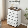 thumbnail image 6 of Homhougo Dresser for Bedroom with 5 Drawers, Tall Wood Drawer Dresser Chest of Drawers for Closet, Living Room, Hallway, Nursery, Kids Bedroom, White + Brown, 6 of 13