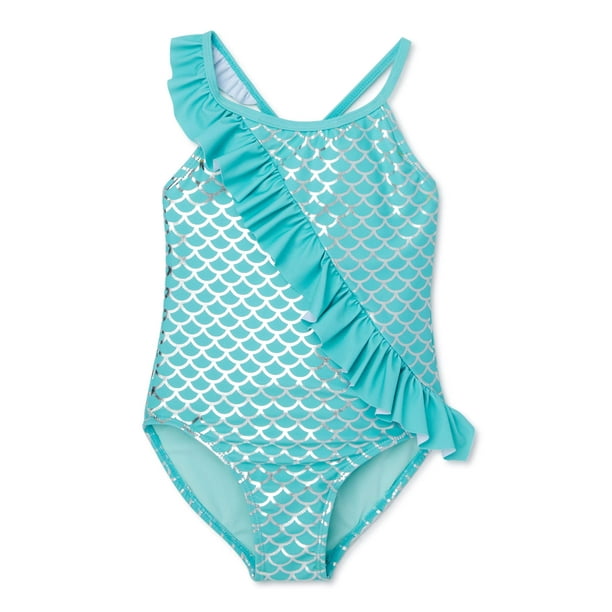 XOXO XOXO Girls Mermaid Asymmetrical Ruffle OnePiece Swimsuit, Sizes