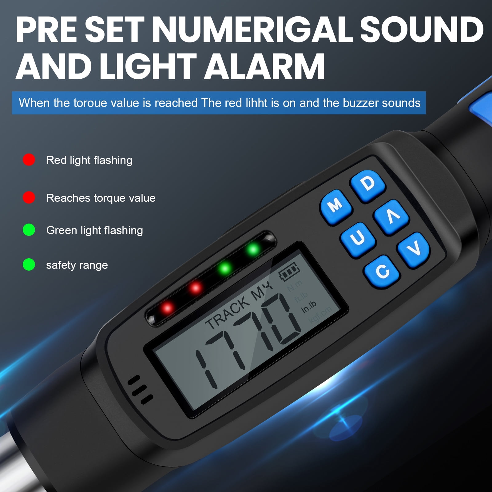 Digital Display Torque Wrench 3/8 inch 3-60NM with 1/4 inch,9/32 inch,5/16 inch,7/20 inch,3/8 inch,7/16 inch,15/32 inch Adapter