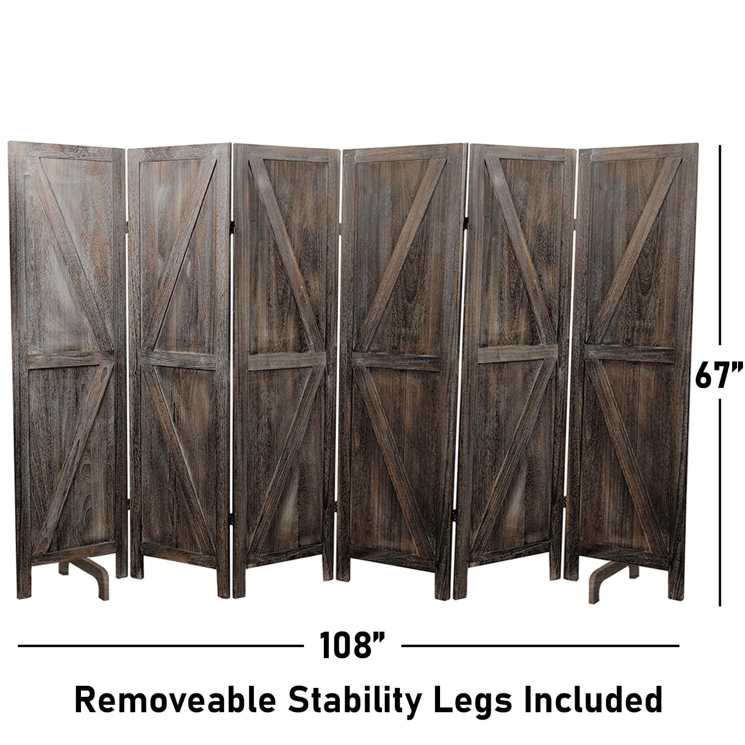 Premium Home 6-Panel Room Divider – Rustic Brown Barn Door, K Pattern Folding Privacy Screen, Partition Wall