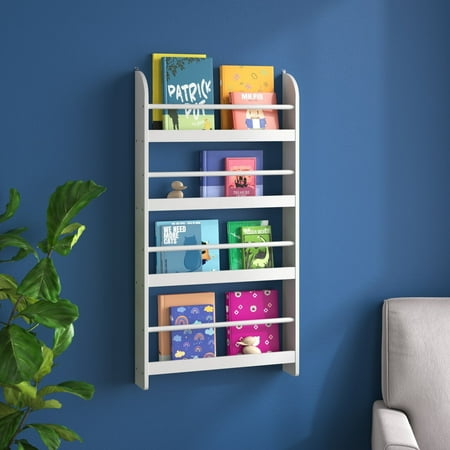Homfa 4-Tier Wall Bookshelf  44.5 H Wall Mounted Kids Bookshelf  Book Storage Rack for Kids Room  Nursery  White