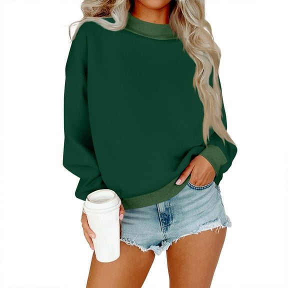 Resicozy Womens Sweatshirts Crewneck Oversized Pullover Solid Color Sweaters Fall Winter Cute Tops Clothes 2025 Green 2XL
