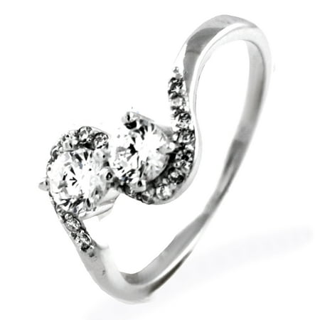 Sterling Silver Modern Twist Cubic Zirconia Design Promise Engagement