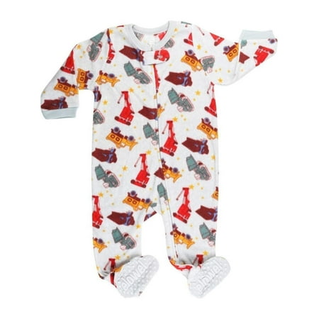 Elowel Little Boys White Red Sand Truck Print Footed Fleece Sleeper Pajama