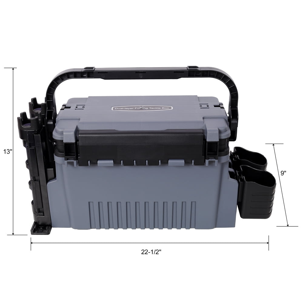 Dual-layer Fishing Tackle Box,Tackle Box Organizer Fishing Box Large,With 2pcs Rod Holder,2pcs Cup Holder,1pc Carring Strap