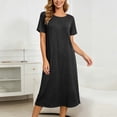 thumbnail image 4 of Jane Wardrobe Women’S Round Neck Short Sleeve Knit Midi Dress, Back Split Loose Fit Casual Nightgown, Soft Polyester Summer Home Wear Sleepwear Loungewear, 1 Piece, Sizes S Through XXL, 4 of 6