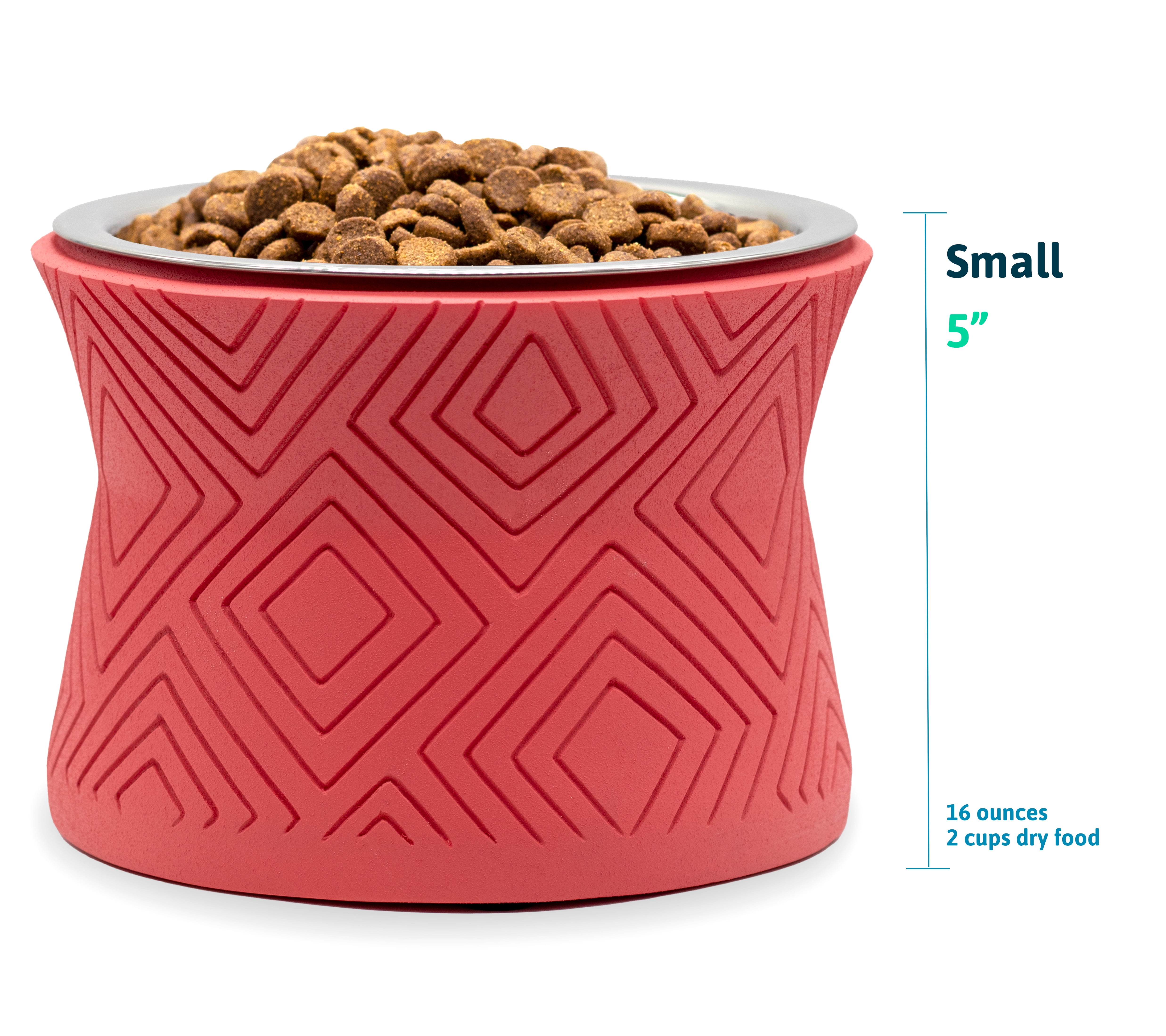 Pet Junkie Santa Fe Elevated Small Polyresin Food & Water Bowl with Stainless Steel Dish for Pets, Coral Pink