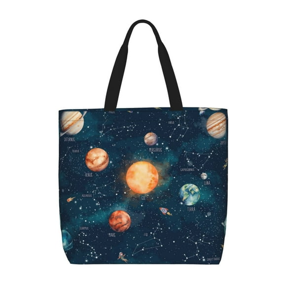 Easygdp Solar System And Planets Bolsa Tote para Mujer, Bolso de Hombro para Trabajo, Playa, Viajes, Compras y Supermercado