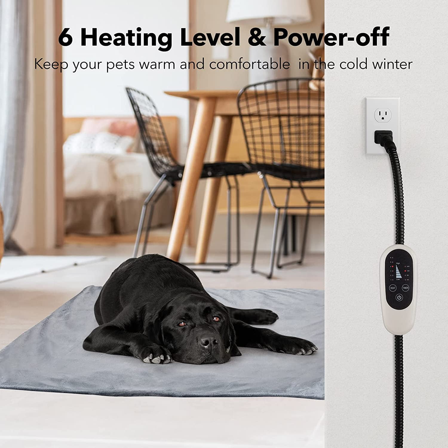 BN-LINK Pet Heating Pad, Dog Cat Self-Warming Bed with Timer, 16" x 28" Indoor Heating Mat for Dogs Cats with Chew Resistant Cord, Electric Heating Pads for Old Pets with 6 Temperature Modes