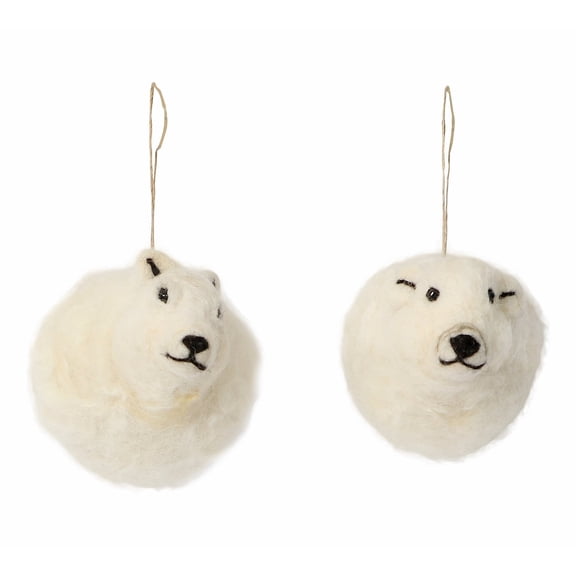 De Kulture Handmade Wool Felt Polar Bear & Arctic Fox Bauble, Set of 2 Eco Friendly Needle Felted Christmas Xmas Tree Decoration Stuffed Ornament