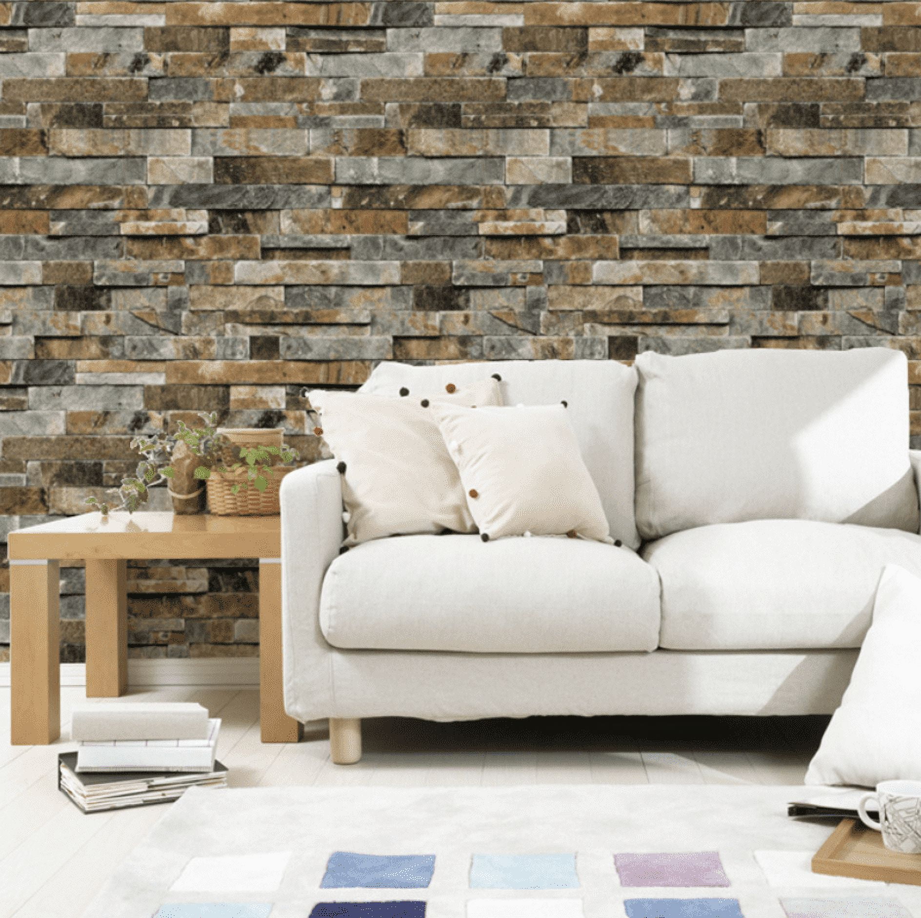 Brick Wallpaper, Textured, Waterproof for Home Design and Room Decoration, Super Large Size 10m x 0.53m / 393.7'' x 21''
