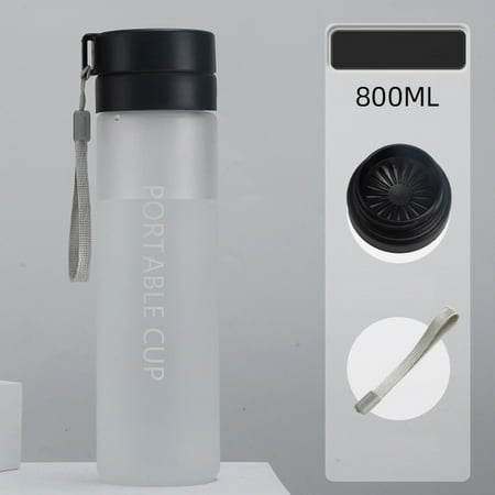 800ml Frosted Water Bottle - Black Portable Design with Carabiner Leakproof BPA - Free for Gym Office Travel Outdoor Sports