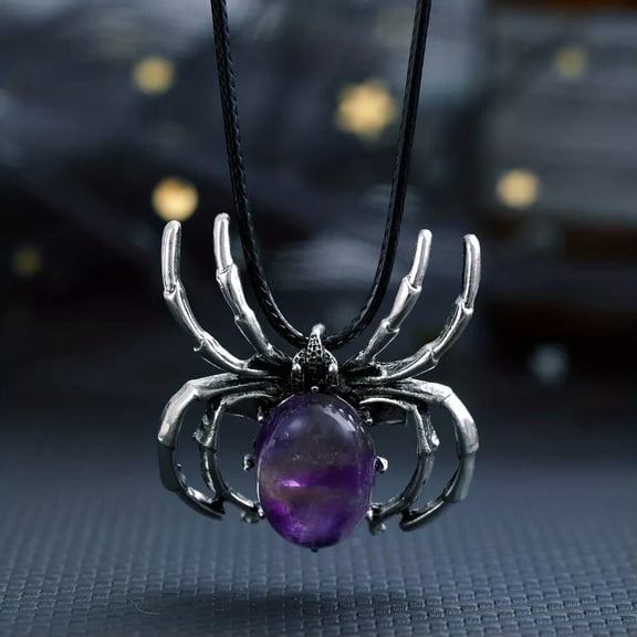 QQTDFG Amethyst Gems Spider Crystal Necklace Magic Reiki Healing Amulet-default