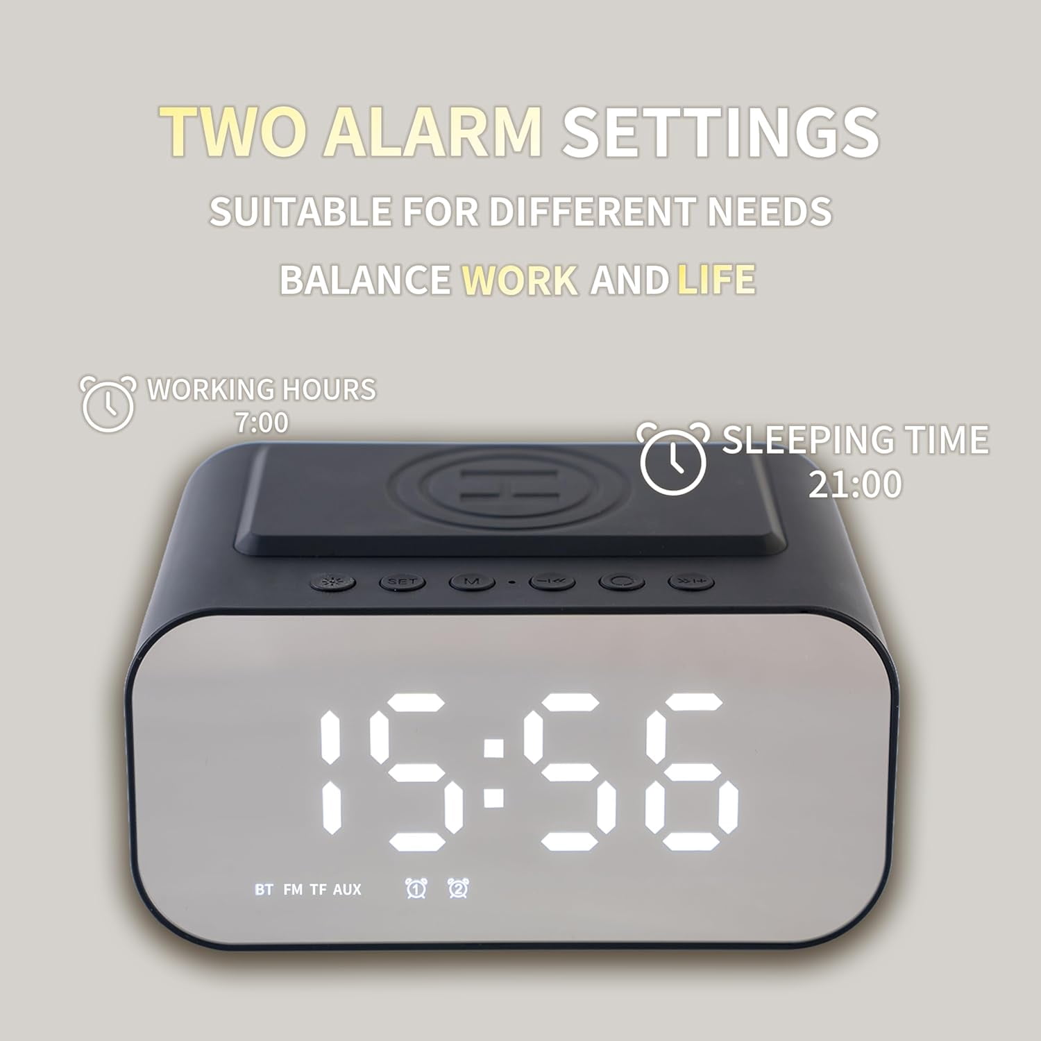 Bluetooth Digital Alarm Clock for Bedroom, Loud Alarm Clock, Wireless Speaker, USB AUX Charger, Hands-Free Calling Function, Dual Alarm, 24 Adjustable Brightness