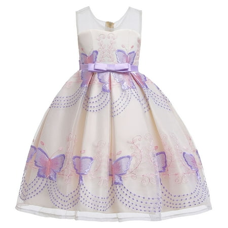 

Ausyst Summer Dresses Girls Dresses Toddler Girls Solid Color Butterfly Embroidery Bowknot Birthday Party Flowers Gown Kids Dresses Clearance